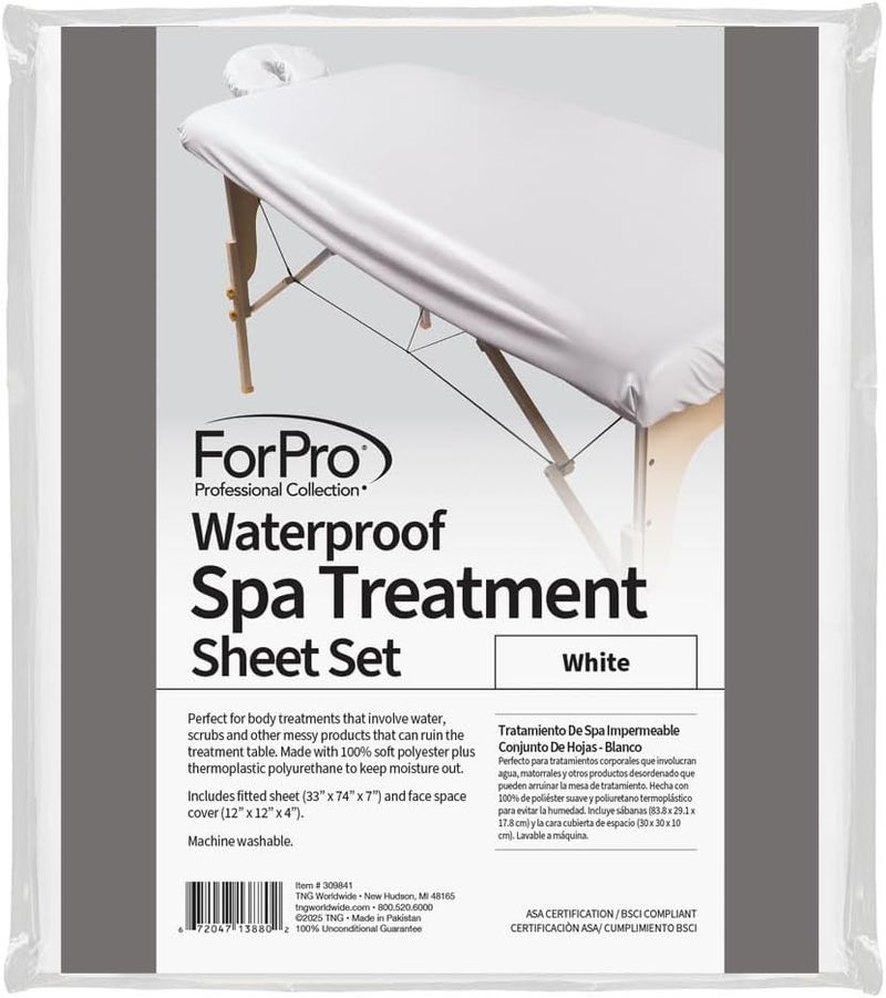 ForPro Professional Collection Waterproof Massage Table Cover, Protective Spa Treatment Sheet Set for Massage Tables, Machine Washable, Includes Massage Fitted Sheet and Face Rest Cover, White | for Massage & Treatment Tables, Disposable Table Sheets, Spa Bed Sheets, Esthetician Table Linens, Salon & Spa Essentials - Image 2