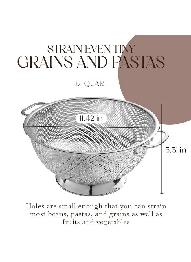 Bellemain Bellemain 5 Qt Metal Colander with Handle | Pasta, Spaghetti, Berry, Fruit, Vegetable, Kitchen Food Strainer Basket | 18/8 Stainless Steel Colander Bowl | Pot Drainer for Cooking, Sifter Strainer  - Image 2