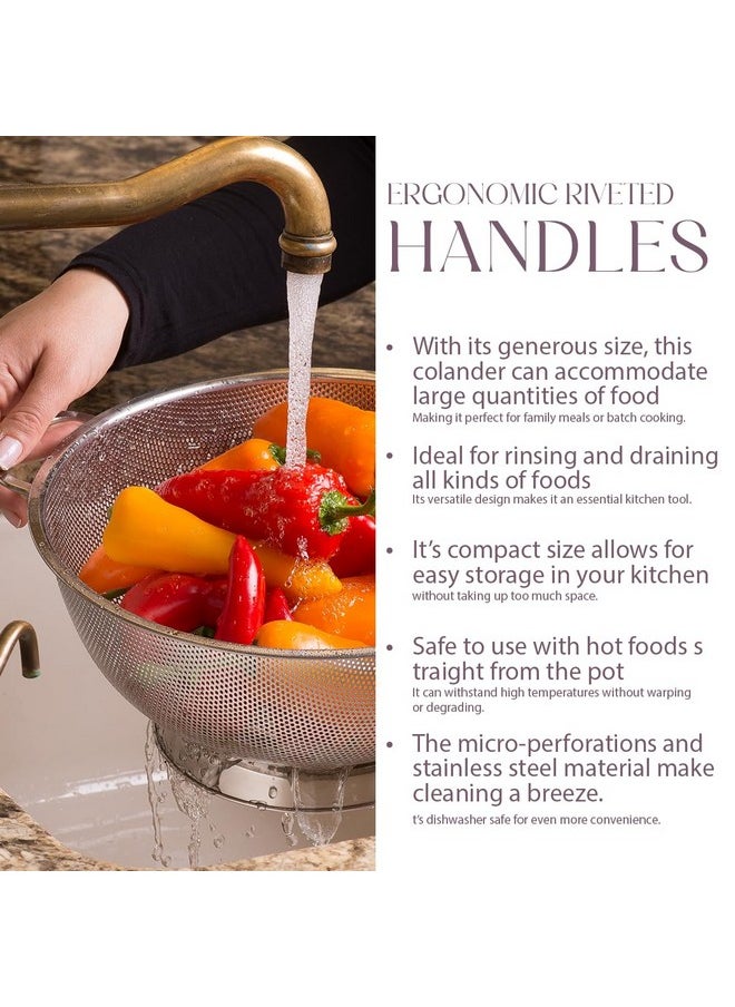 Bellemain Bellemain 5 Qt Metal Colander with Handle | Pasta, Spaghetti, Berry, Fruit, Vegetable, Kitchen Food Strainer Basket | 18/8 Stainless Steel Colander Bowl | Pot Drainer for Cooking, Sifter Strainer  - Image 5