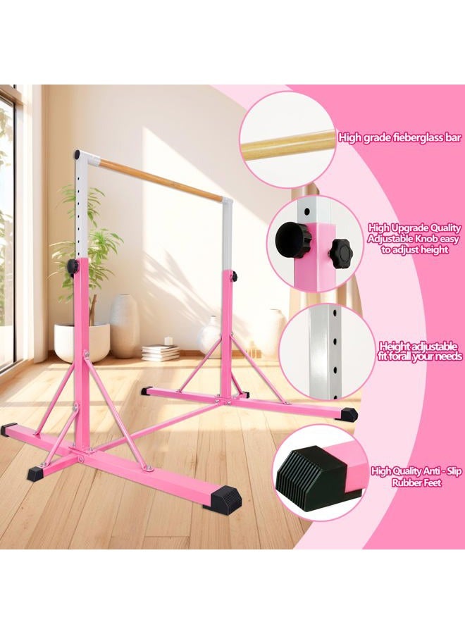 FC FUNCHEER شريط الجمباز للأطفال من 3 إلى 15 عامًا، ارتفاع قابل للتعديل من 35" إلى 60"، قاعدة بعرض 4 أقدام - شريط كيب احترافي مع استقرار 360° وعمود ألياف زجاجية، تصميم سهل الطي وصلب للتدريب في المنزل - Image 3