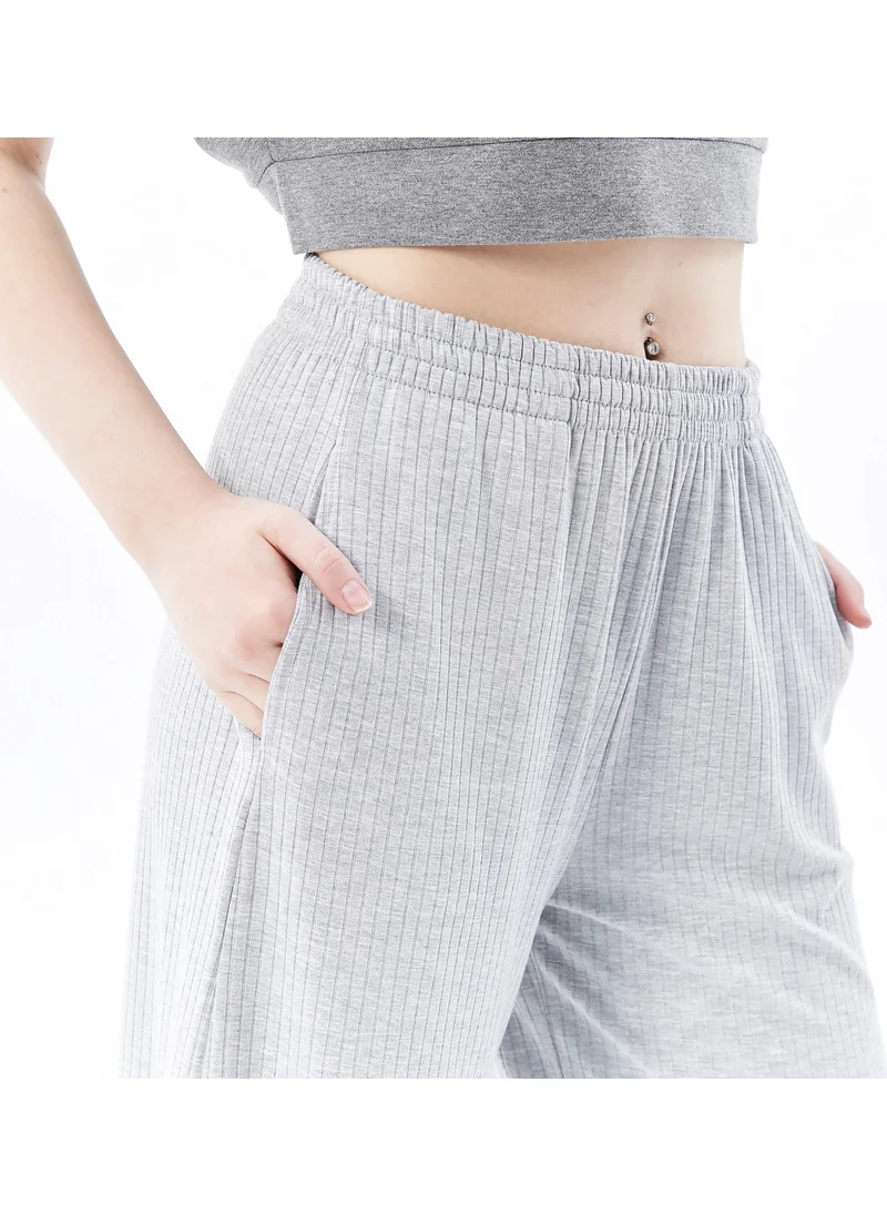 ديفيز Women's Oversize Wide Leg Trousers Grey Melange