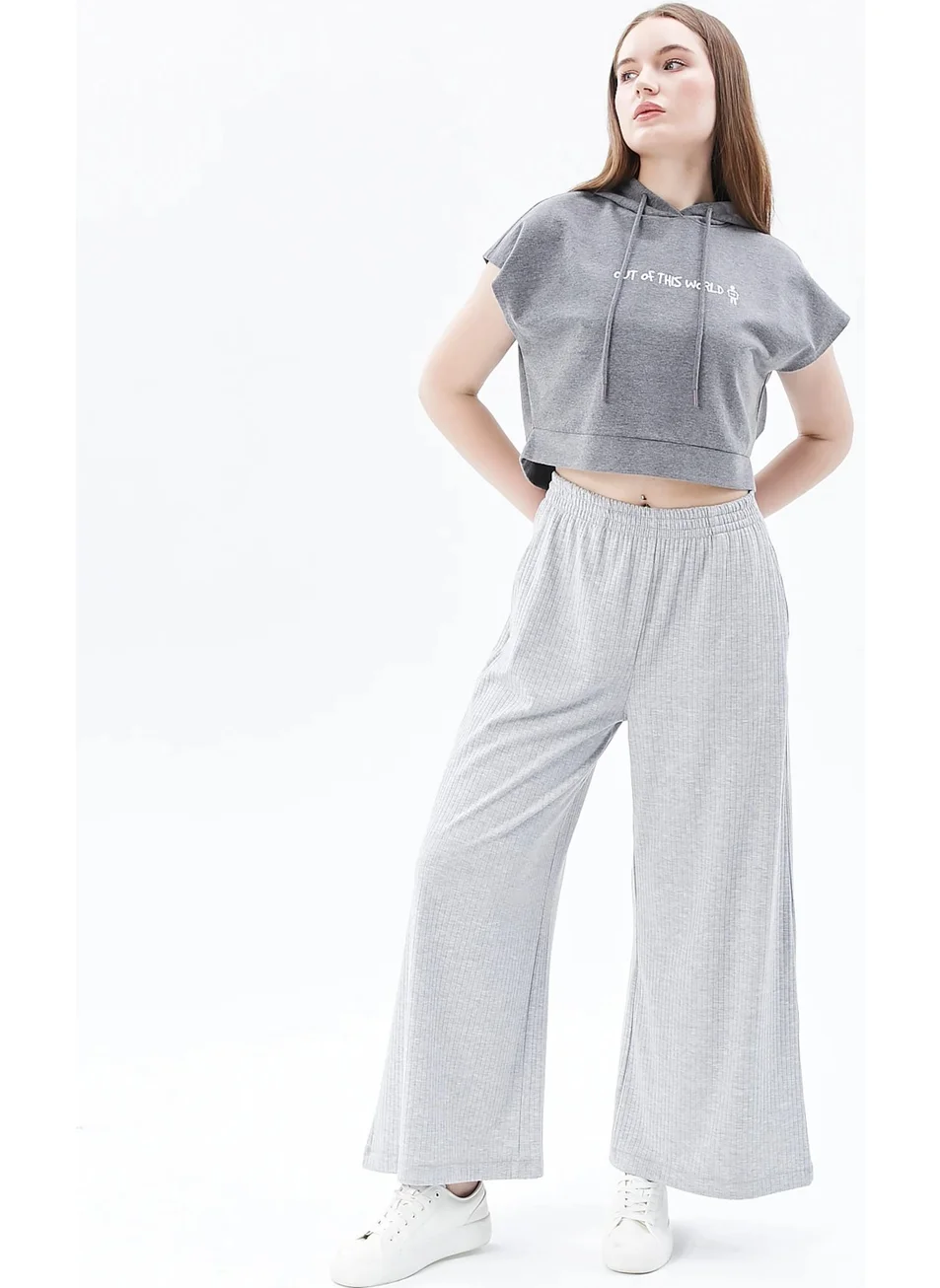 Defy'S Women's Oversize Wide Leg Trousers Grey Melange