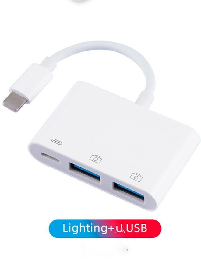 CF Lightning to USB 3.0 - Suitable for Apple OTG Adapter Cable USB Adapter (No Power Required) Supports USB Disk Mouse and Keyboard, Charging and Audio Sync Connector (White) - Image 1