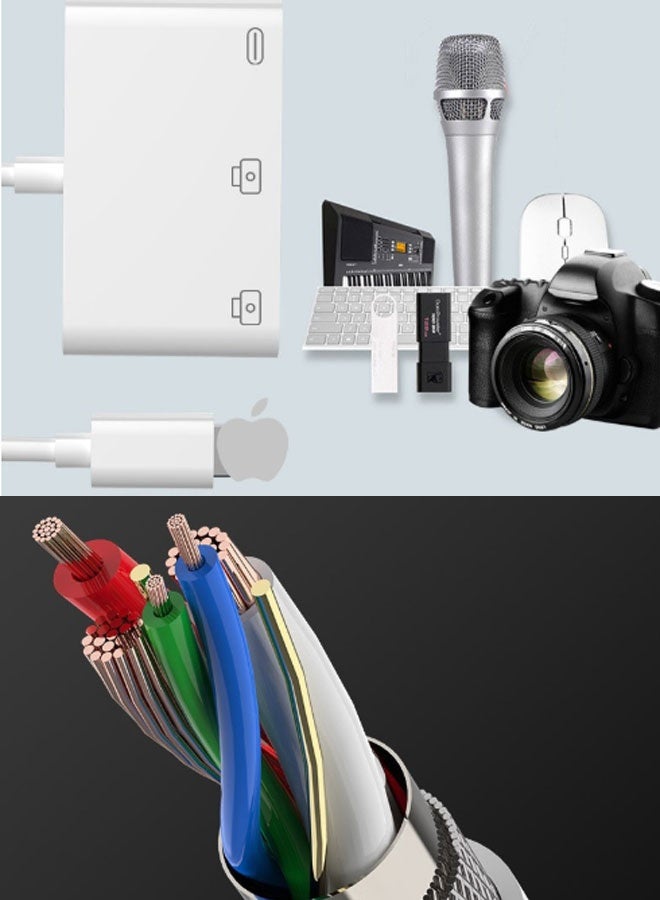 CF Lightning to USB 3.0 - Suitable for Apple OTG Adapter Cable USB Adapter (No Power Required) Supports USB Disk Mouse and Keyboard, Charging and Audio Sync Connector (White) - Image 2