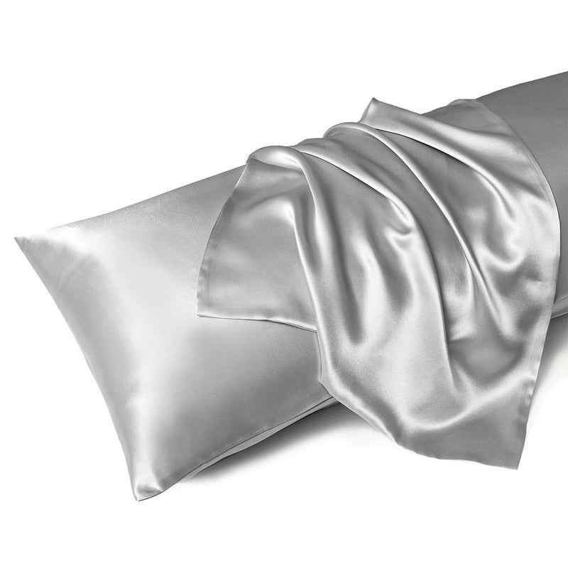 MRHM Satin Body Pillow Cover Soft and Breathable Body Pillow Case with Envelope Closure Cooling and Silky Long Pillowcase for Hair and SkinGrey 20x54 Silver Grey