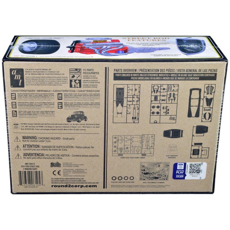 AMT Skill 2 Model Kit 1934 Ford Street Rod 5-Window Coupe 1/25 Scale Model By Amt - Image 3