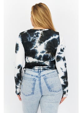 BB Dakota by Steve Madden Women Round Neck Long Sleeve Tie-Dye Top, Black  - Image 2