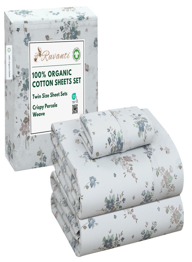RUVANTI 100% Organic Cotton Sheets Twin Size, Percale Weave, GOTS Certified, 3-Piece Set, Deep Pocket 15", Crisp & Breathable, Soft Durable Bedding, Sábanas Algodón Orgánico - Halcyon - Image 1