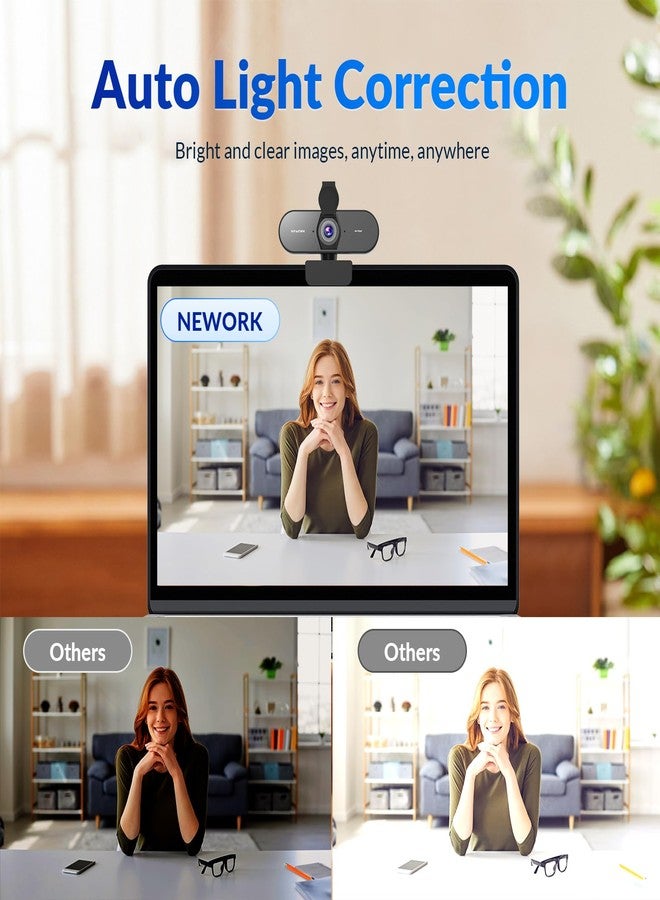 كاميرا ويب NEWORK بدقة 4K مزودة بمستشعر سوني، وضبط تلقائي للصورة بتقنية PDAF، ودقة 1080 بكسل بمعدل 60 إطارًا في الثانية، وميكروفونين لتقليل الضوضاء، وتصحيح تلقائي للإضاءة، وتوصيل وتشغيل عبر منفذ USB، وغطاء للخصوصية، ومجال رؤية 79 درجة، وكاميرا بث مباشر لأجهزة الكمبيوتر الشخصية وأجهزة ماك وأجهزة الكمبيوتر المحمولة، ومكالمات الفيديو. - Image 4