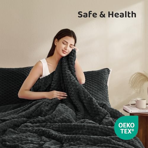 Petrichor Fluffy Queen Comforter Set - Ultra-Soft Black Flannel Thick Comforter for Queen Bed, Luxury Warm Bedding Set for Winter & Fall, Cozy Fuzzy Bed Set 3 Pieces (1 Comforter & 2 Pillowcases) - Image 3