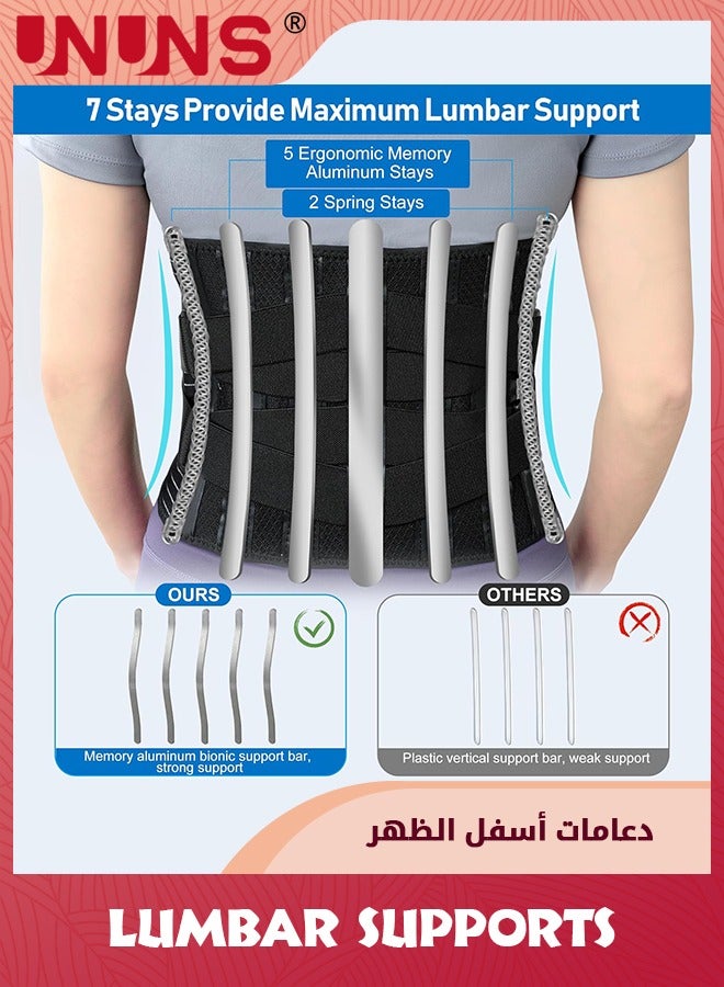 UNUNS Lumbar Support Belt For Women Men,Adjustable Lower Waist Support Belt Brace Pain Relief With 6 Stays,Upgraded Bracepost Back Brace For Heavy Lifting Herniated Disc,Sciatica,Scoliosis-XL 93-110CM  - Image 2