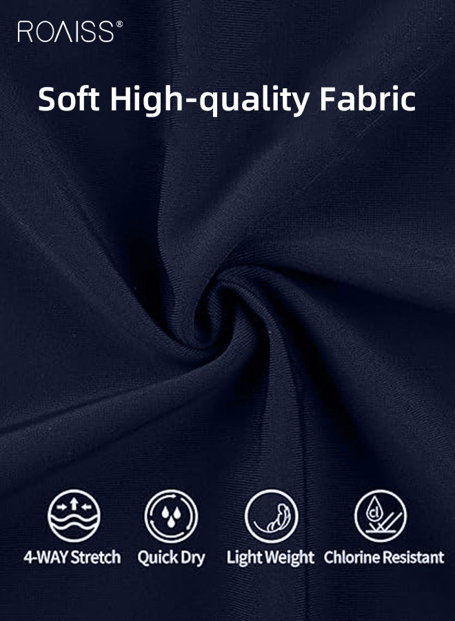 roaiss Women's 3 Pcs Muslim Conservative Swimsuits Modest Islamic Full Coverage Burqini Beachwear Quick-Drying Sport Swimming Suit Ladies Sun Protection Burkini Swimwear with Chest Pad (Long Sleeves + Long Pants + Swimming Cap) Navy Blue  - Image 5