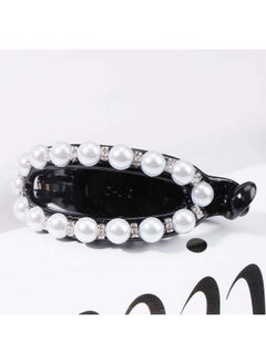 Yheakne Boho Pearl Hair Holder Barrette White Round Pearl Hair Cuff Hollow Ponytail Holder Clip Vintage Hair Holder Headwear Decorative Hair Accessories For Women And Girls Gifts (White Bead)  - Image 2