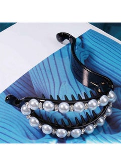 Yheakne Boho Pearl Hair Holder Barrette White Round Pearl Hair Cuff Hollow Ponytail Holder Clip Vintage Hair Holder Headwear Decorative Hair Accessories For Women And Girls Gifts (White Bead)  - Image 4