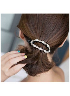 Yheakne Boho Pearl Hair Holder Barrette White Round Pearl Hair Cuff Hollow Ponytail Holder Clip Vintage Hair Holder Headwear Decorative Hair Accessories For Women And Girls Gifts (White Bead)  - Image 1