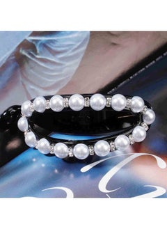 Yheakne Boho Pearl Hair Holder Barrette White Round Pearl Hair Cuff Hollow Ponytail Holder Clip Vintage Hair Holder Headwear Decorative Hair Accessories For Women And Girls Gifts (White Bead)  - Image 3