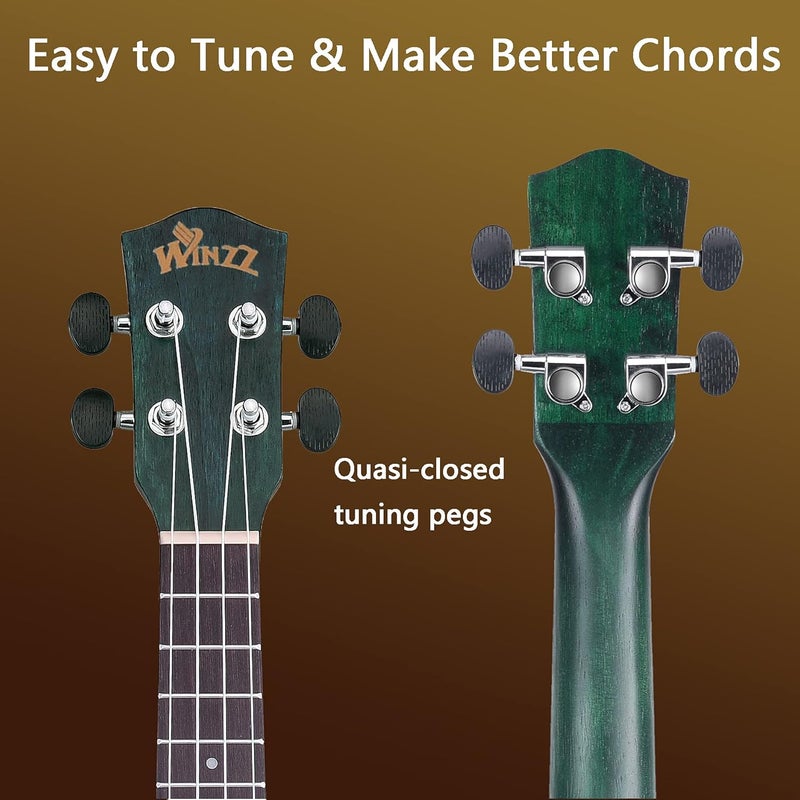 Winzz HAND RUBBED Series - Concert Ukulele Vintage Hawaiian Uke with Online Lessons, Bag, Tuner, Strap, Extra Strings, Fingerboard Sticker, 23 Inches, Dark Hunter Green - Image 4