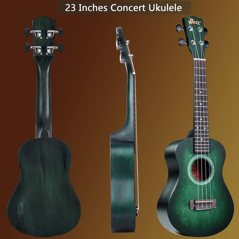 Winzz HAND RUBBED Series - Concert Ukulele Vintage Hawaiian Uke with Online Lessons, Bag, Tuner, Strap, Extra Strings, Fingerboard Sticker, 23 Inches, Dark Hunter Green - Image 3