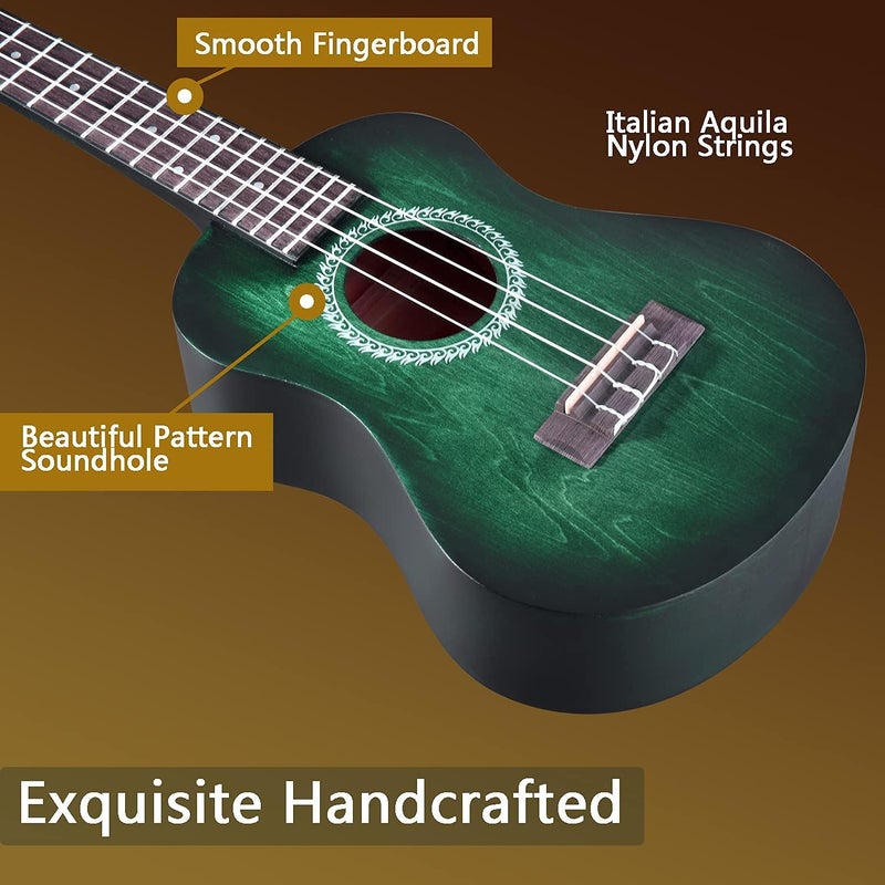 Winzz HAND RUBBED Series - Concert Ukulele Vintage Hawaiian Uke with Online Lessons, Bag, Tuner, Strap, Extra Strings, Fingerboard Sticker, 23 Inches, Dark Hunter Green - Image 5