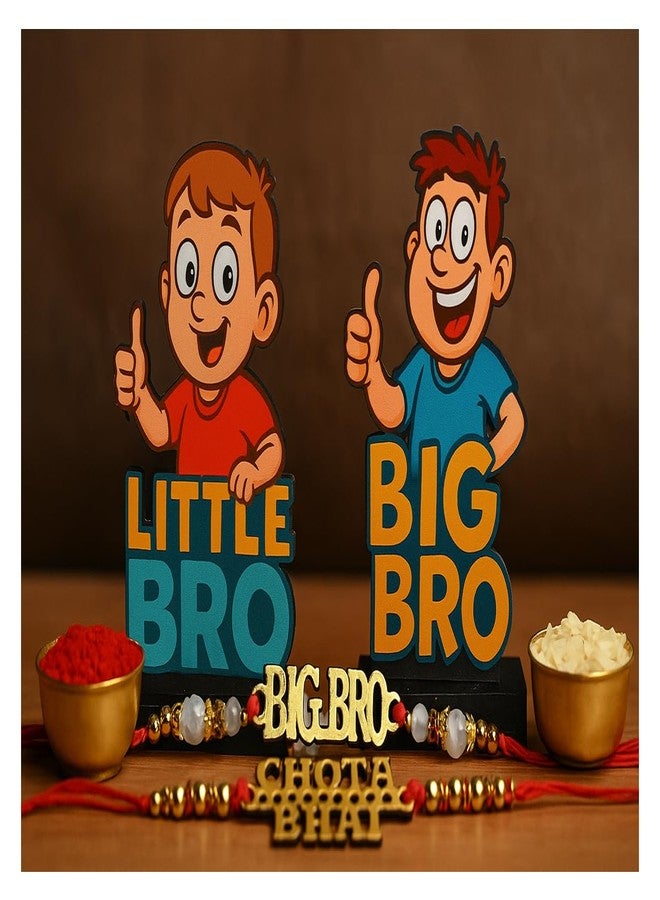 WRH Raksha Bandhan Gift Set | Designer Rakhi for Brother (Big Bro & Chota Bhai) with MDF Big Brother & Little Brother Showpiece | Rakhi Gift Combo for Bhai - Image 2