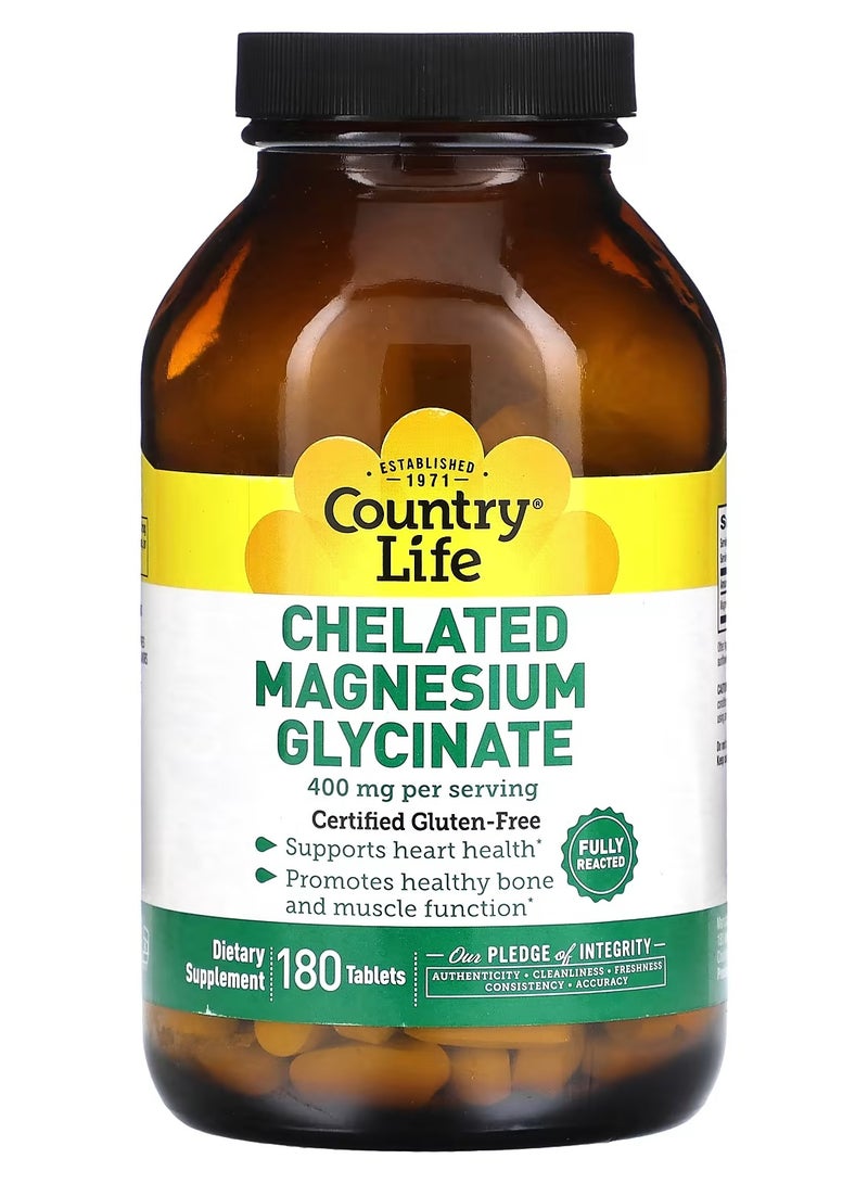 Country Life Chelated Magnesium Glycinate, 180 Tablets 400 mg per - Image 1