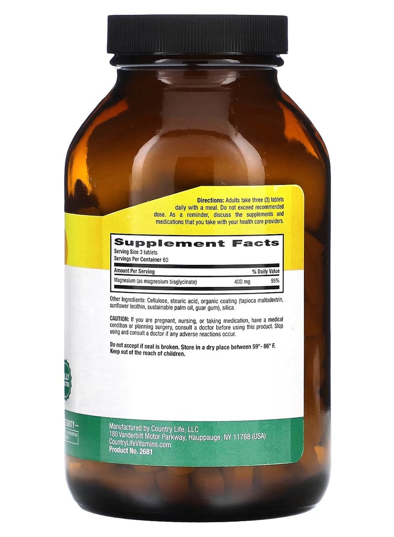 Country Life Chelated Magnesium Glycinate, 180 Tablets 400 mg per - Image 2