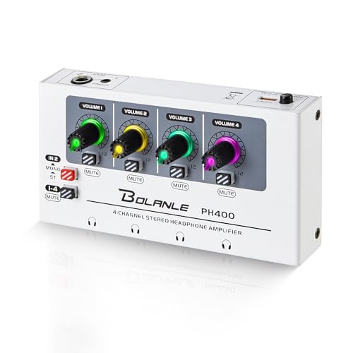 Bolanle PH400 4-Channel Headphone Amplifier with High Output Power, 8-Output Headphone Splitter (4x 3.5mm & 4x 6.35mm), Mono/Stereo Switch,Drives up to 250Ω Headphones for Studio, Band, Home Recording - Image 1