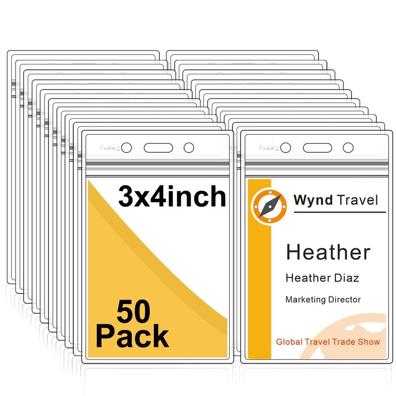 Fushing Pack of 50 Clear Plastic Vertical Badge Holders, Name Tag Holders, Card Holders (L) - Image 1