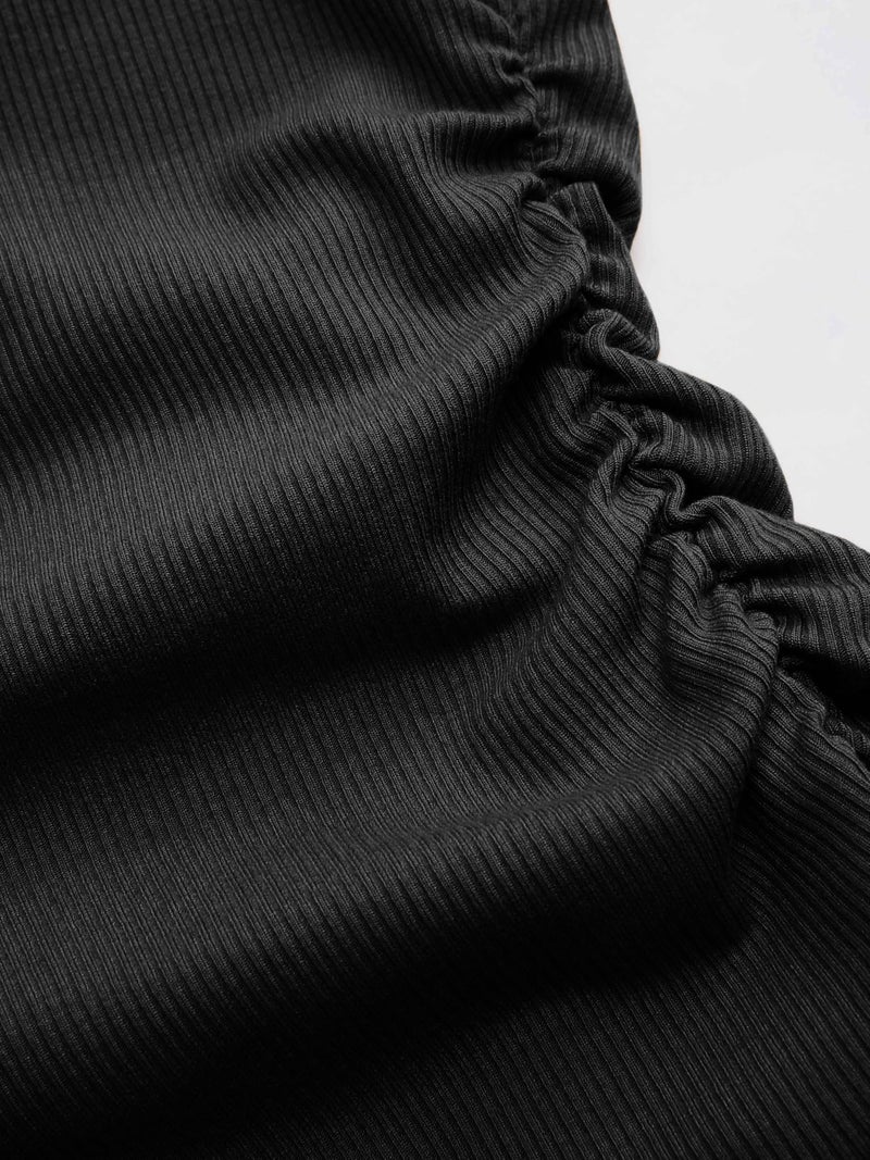 CIDER Women's Asymmetrical Top Off The Shouler Long Sleeve Shirts Ruched Going Out Crop Tops: Black, XS - Image 4