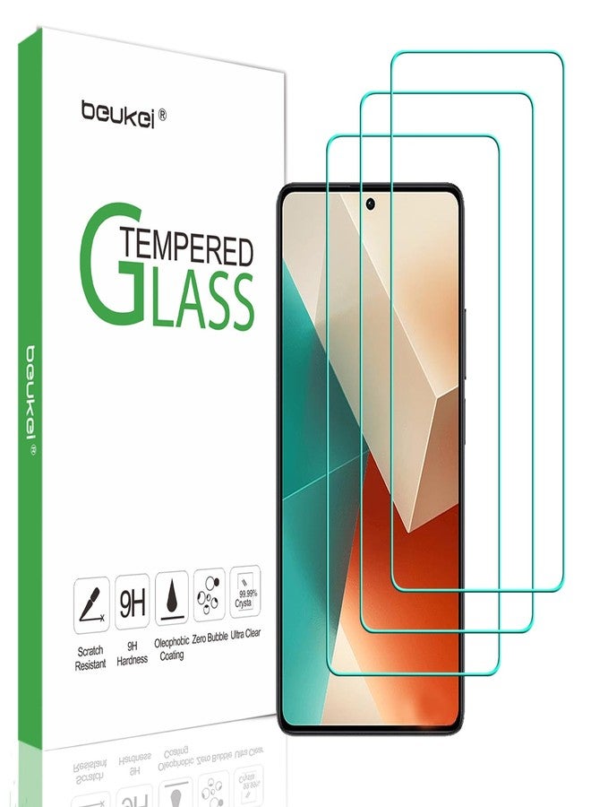 beukei (3 Pack) Compatible for Xiaomi Redmi Note 13 Screen Protector Tempered Glass,Touch Sensitive,Case Friendly, 9H Hardness - Image 1