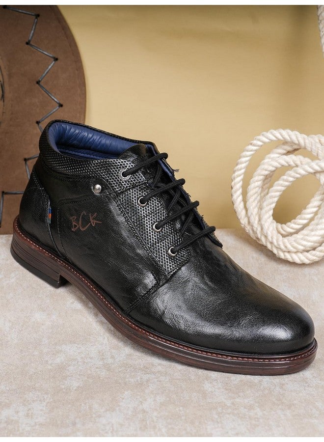 BUCKAROO HARKAN Full Grain Natural Leather Black Casual Boots for Men: Size UK 9 - Image 2