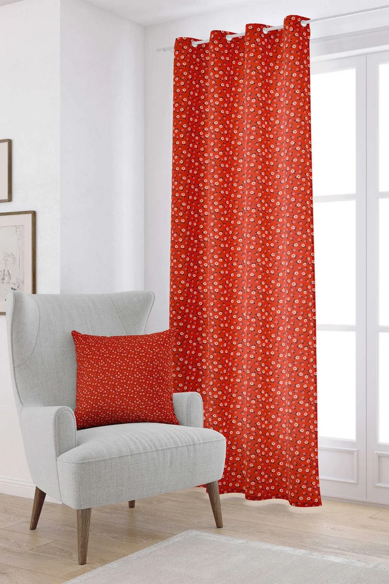 كانغو هوم Red Floral Digital Printed Curtain CGH273-PR