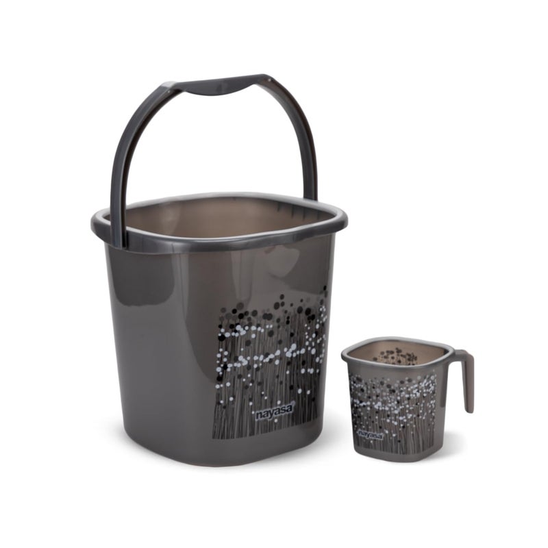 NAYASA Nayasa Plastic Funk Square 2 Pcs Bathroom Set Bucket 18 L Mug 15 L Bathroom Set Bath Set for Bathroom Black  - Image 1