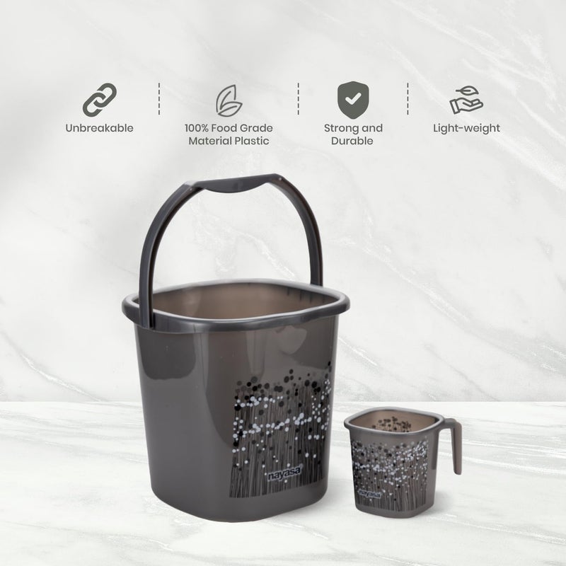 NAYASA Nayasa Plastic Funk Square 2 Pcs Bathroom Set Bucket 18 L Mug 15 L Bathroom Set Bath Set for Bathroom Black  - Image 4
