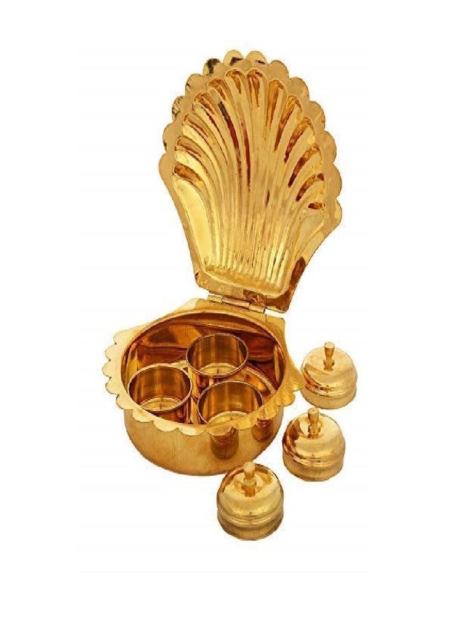 SOLINO Brass Haldi Kumkum Chawal Akshat Box Multi-Purpose Sindoor Box Pooja Items Storage Box with Golden Finish Home Temple Sheap Shaipe Kankavati Karanda - Image 3