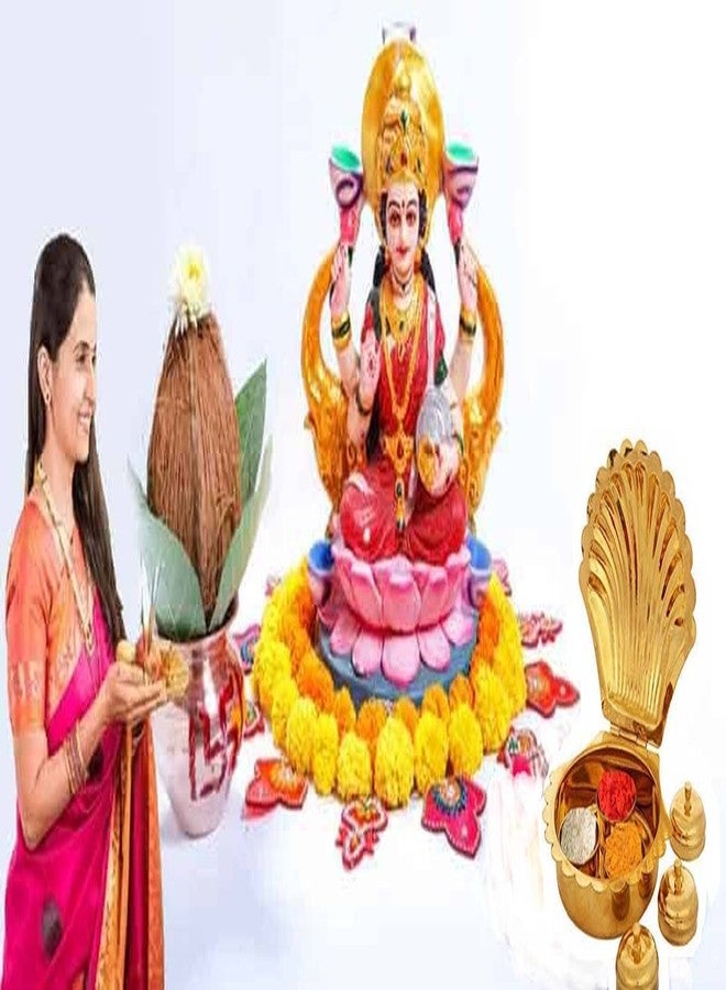 SOLINO Brass Haldi Kumkum Chawal Akshat Box Multi-Purpose Sindoor Box Pooja Items Storage Box with Golden Finish Home Temple Sheap Shaipe Kankavati Karanda - Image 5