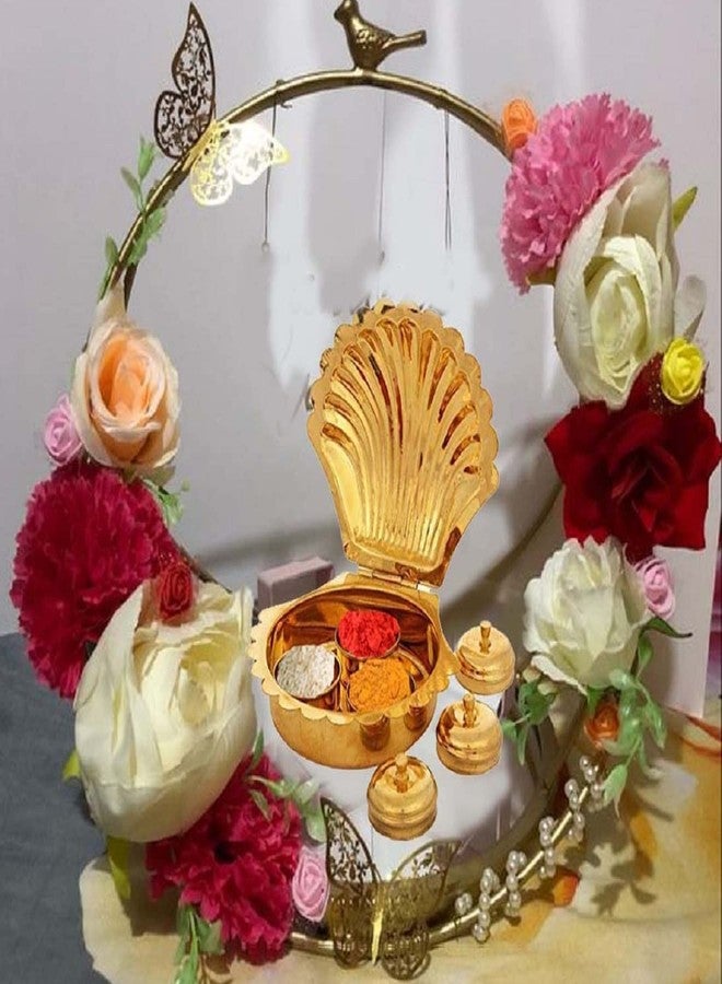 SOLINO Brass Haldi Kumkum Chawal Akshat Box Multi-Purpose Sindoor Box Pooja Items Storage Box with Golden Finish Home Temple Sheap Shaipe Kankavati Karanda - Image 2