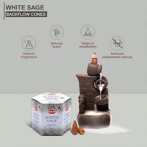 HEM White Sage Backflow Incense Cones – Brown Fragrance Cones for Positivity, Aura Cleansing, Meditation, Relaxation, Stress Relief | Long-Lasting Natural Aroma | Spiritual Gift Set – Pack of 40 Cones - Image 5