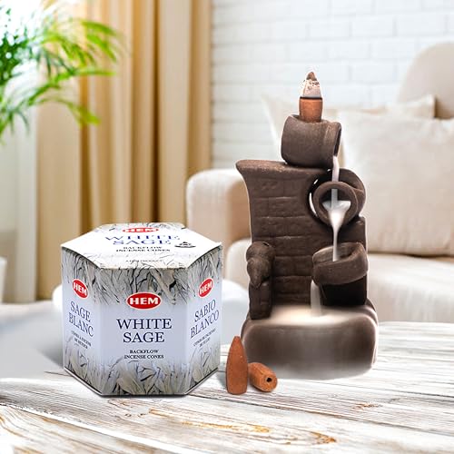 HEM White Sage Backflow Incense Cones – Brown Fragrance Cones for Positivity, Aura Cleansing, Meditation, Relaxation, Stress Relief | Long-Lasting Natural Aroma | Spiritual Gift Set – Pack of 40 Cones - Image 4