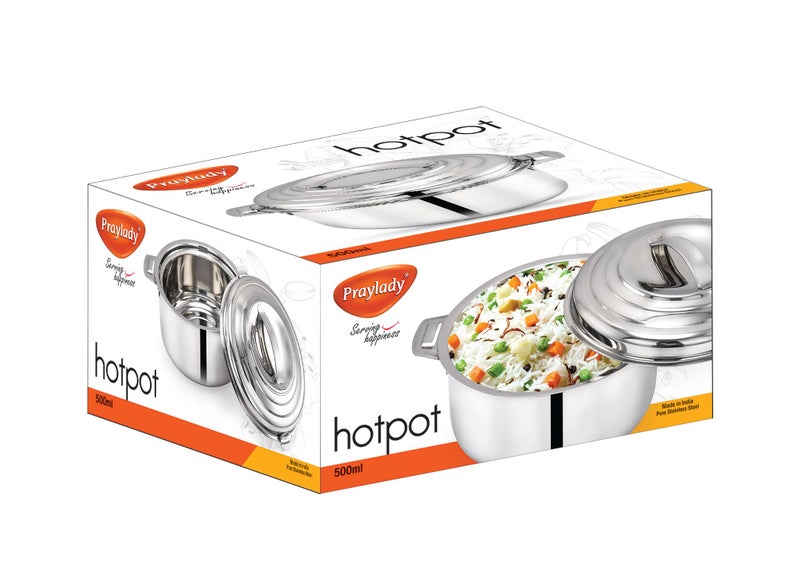 Praylady Regular Hotpot | Stainless Steel Double Wall Insulated Casserole | 1.0 L (1000 ml) | Thermal Food Warmer with Lid | Leak-Proof Serving Bowl for Office, Travel, Dinner | Silver - Image 2