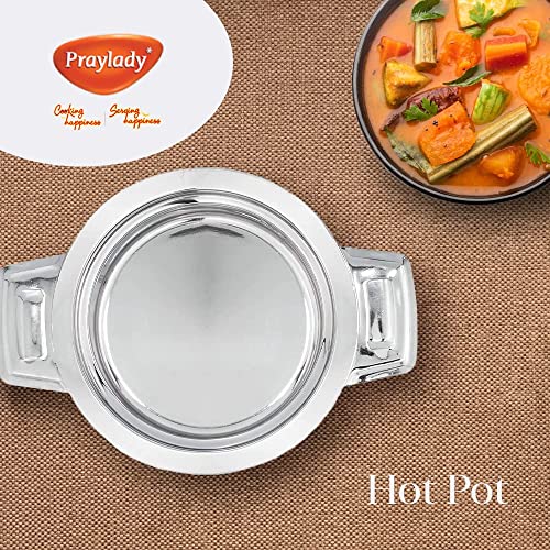 Praylady Regular Hotpot | Stainless Steel Double Wall Insulated Casserole | 1.0 L (1000 ml) | Thermal Food Warmer with Lid | Leak-Proof Serving Bowl for Office, Travel, Dinner | Silver - Image 3