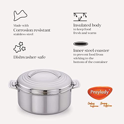 Praylady Regular Hotpot | Stainless Steel Double Wall Insulated Casserole | 1.0 L (1000 ml) | Thermal Food Warmer with Lid | Leak-Proof Serving Bowl for Office, Travel, Dinner | Silver - Image 4