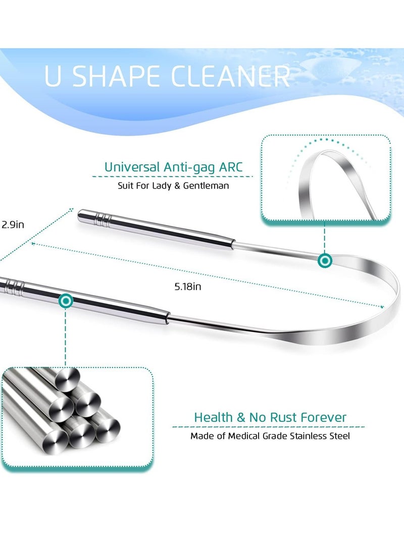 Tongue Scraper 4PCS Stainless Steel Tongue Cleaners 100% BPA Free Fresher Tongue Tools Healthy Oral Hygiene Brushes Medical Grade Reusable Stainless Steel Eliminate Bad Breath