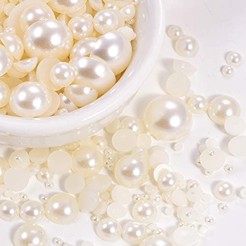 Dowarm 1000 Pieces Flatback Half Pearls, Flat Backed Round Half Pearls for Crafts Jewlery, Mixed Size 4MM 6MM 8MM 10MM 12MM 14MM (Ivory) - Image 2