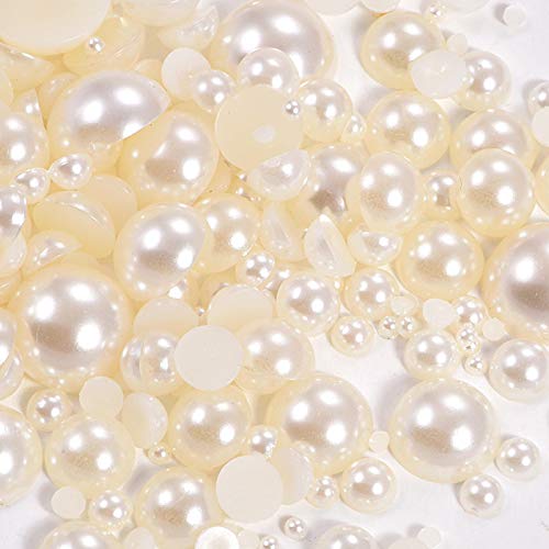 Dowarm 1000 Pieces Flatback Half Pearls, Flat Backed Round Half Pearls for Crafts Jewlery, Mixed Size 4MM 6MM 8MM 10MM 12MM 14MM (Ivory) - Image 1