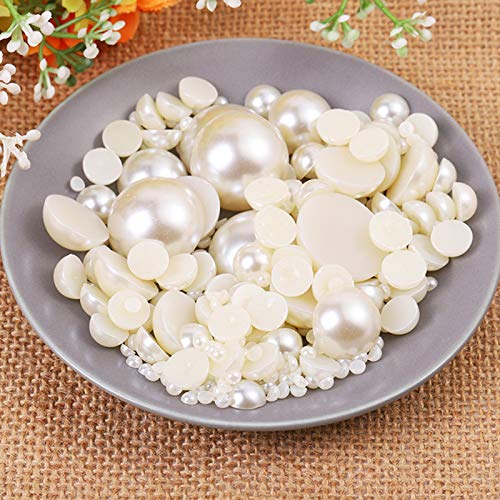 Dowarm 1000 Pieces Flatback Half Pearls, Flat Backed Round Half Pearls for Crafts Jewlery, Mixed Size 4MM 6MM 8MM 10MM 12MM 14MM (Ivory) - Image 3