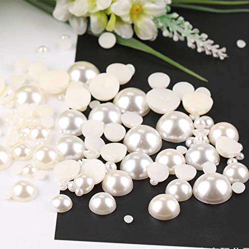 Dowarm 1000 Pieces Flatback Half Pearls, Flat Backed Round Half Pearls for Crafts Jewlery, Mixed Size 4MM 6MM 8MM 10MM 12MM 14MM (Ivory) - Image 4
