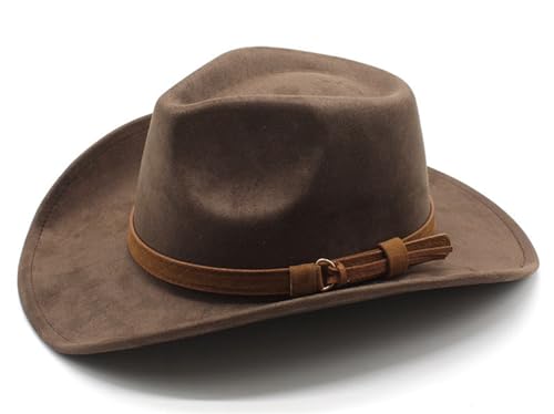 CCAKXCJJ Unisex Western Suede Cowboy Cowgirl Hat Classic Wide Brim Fedora Hat for Men &Women 197-Brown - Image 3