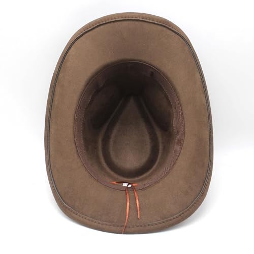 CCAKXCJJ Unisex Western Suede Cowboy Cowgirl Hat Classic Wide Brim Fedora Hat for Men &Women 197-Brown - Image 5