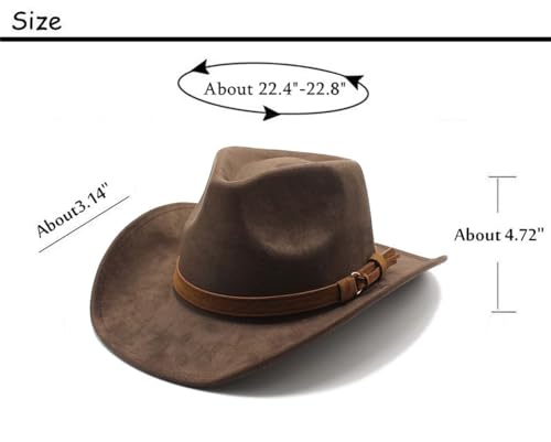 CCAKXCJJ Unisex Western Suede Cowboy Cowgirl Hat Classic Wide Brim Fedora Hat for Men &Women 197-Brown - Image 2